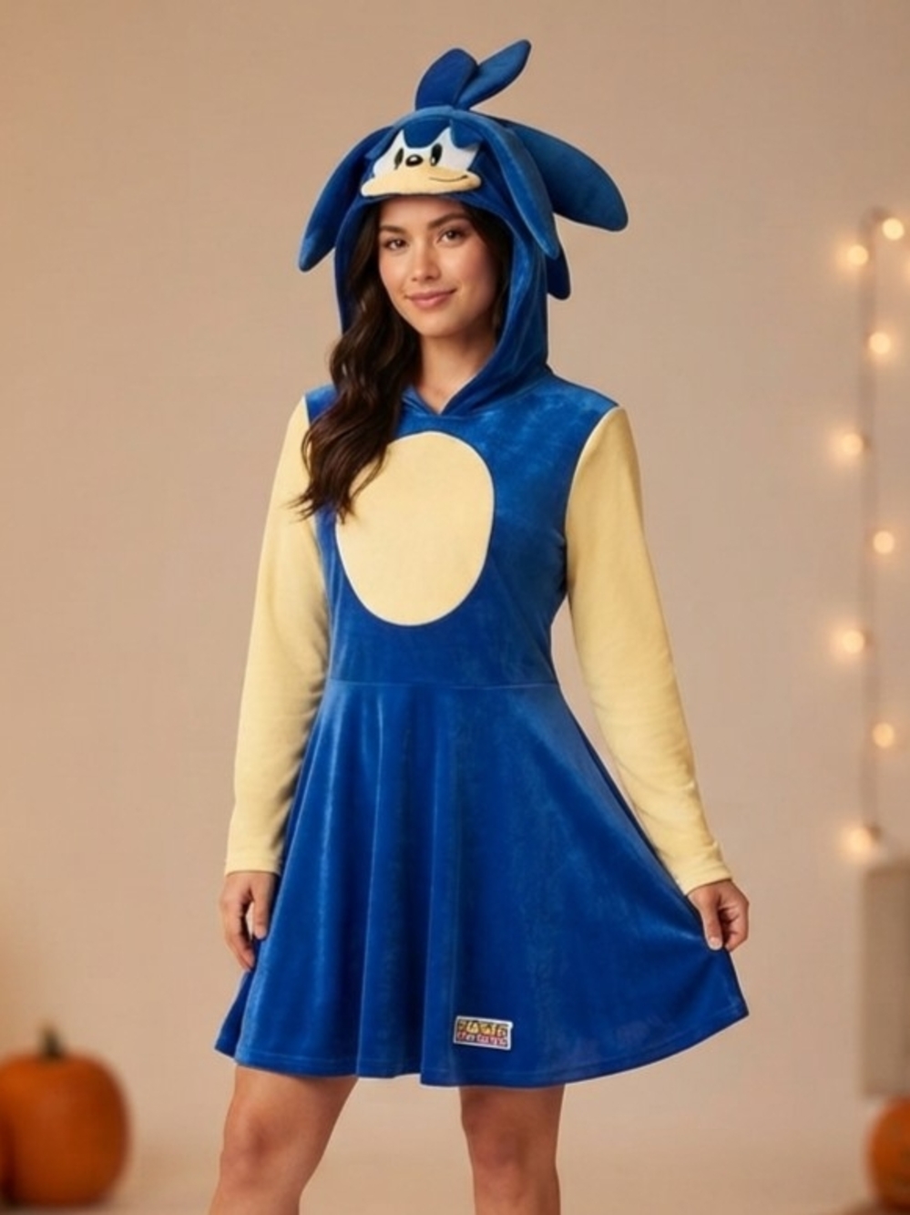 Sonic The Hedgehog Character Womans Halloween Costume Dress with Cream Accents